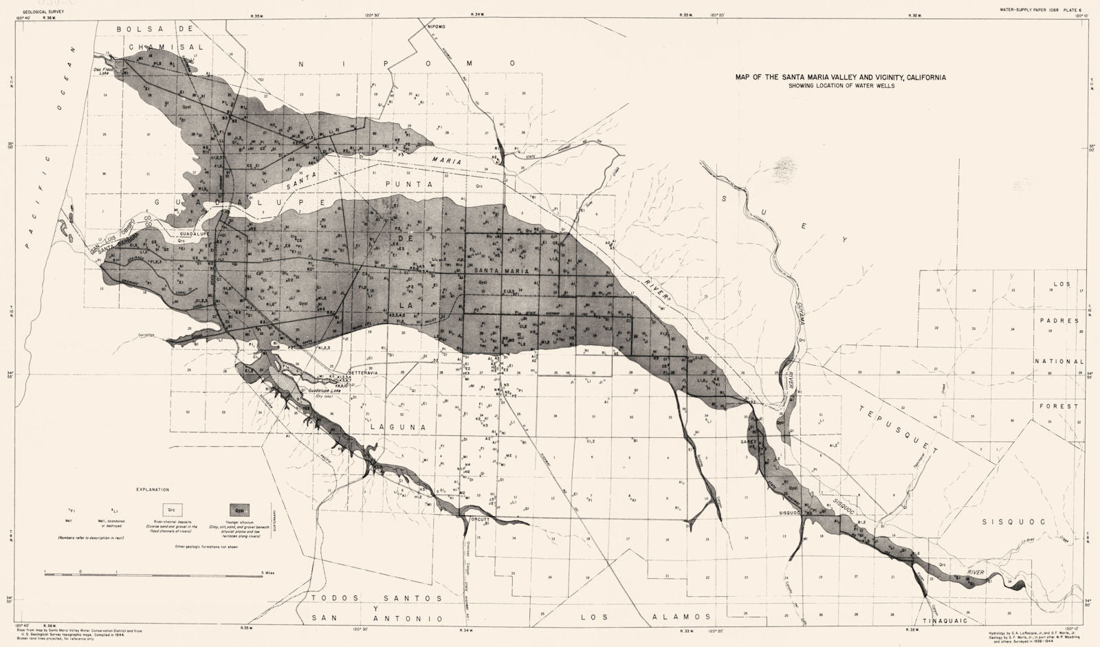 CALIFORNIA. Santa Barbara. Maria Valley water wells 1944 old vintage map chart